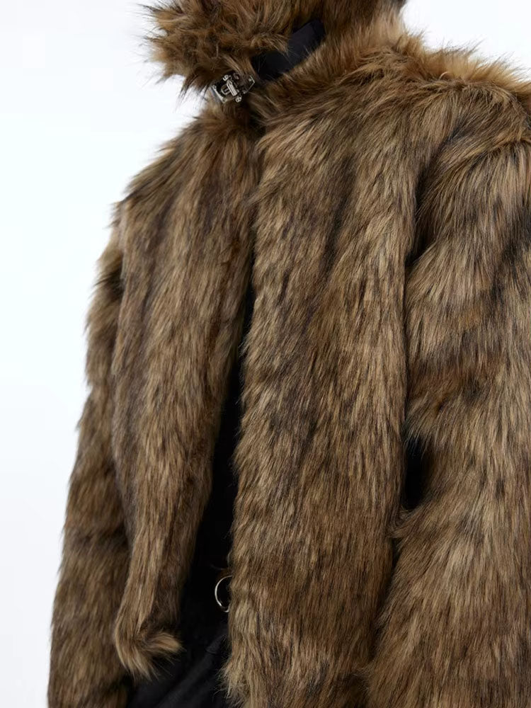 Mauroicardi Winter Short Thick Warm Brown Hairy Soft Faux Fur Coat Men with Turn-down Collar Long Sleeve Fluffy Jackets
