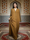 Caramel Brown Satin Abaya With Black Trim Batwing Sleeve Women Muslim Moroccan Kaftan Ramadan Jalabiya Islam Dubai Arabic