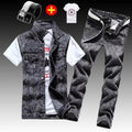 Men’s Slim Fit 3PCS Denim Set – Sleeveless Jacket, T-Shirt & Pencil Pants, Casual Spring Autumn Outfit for Men