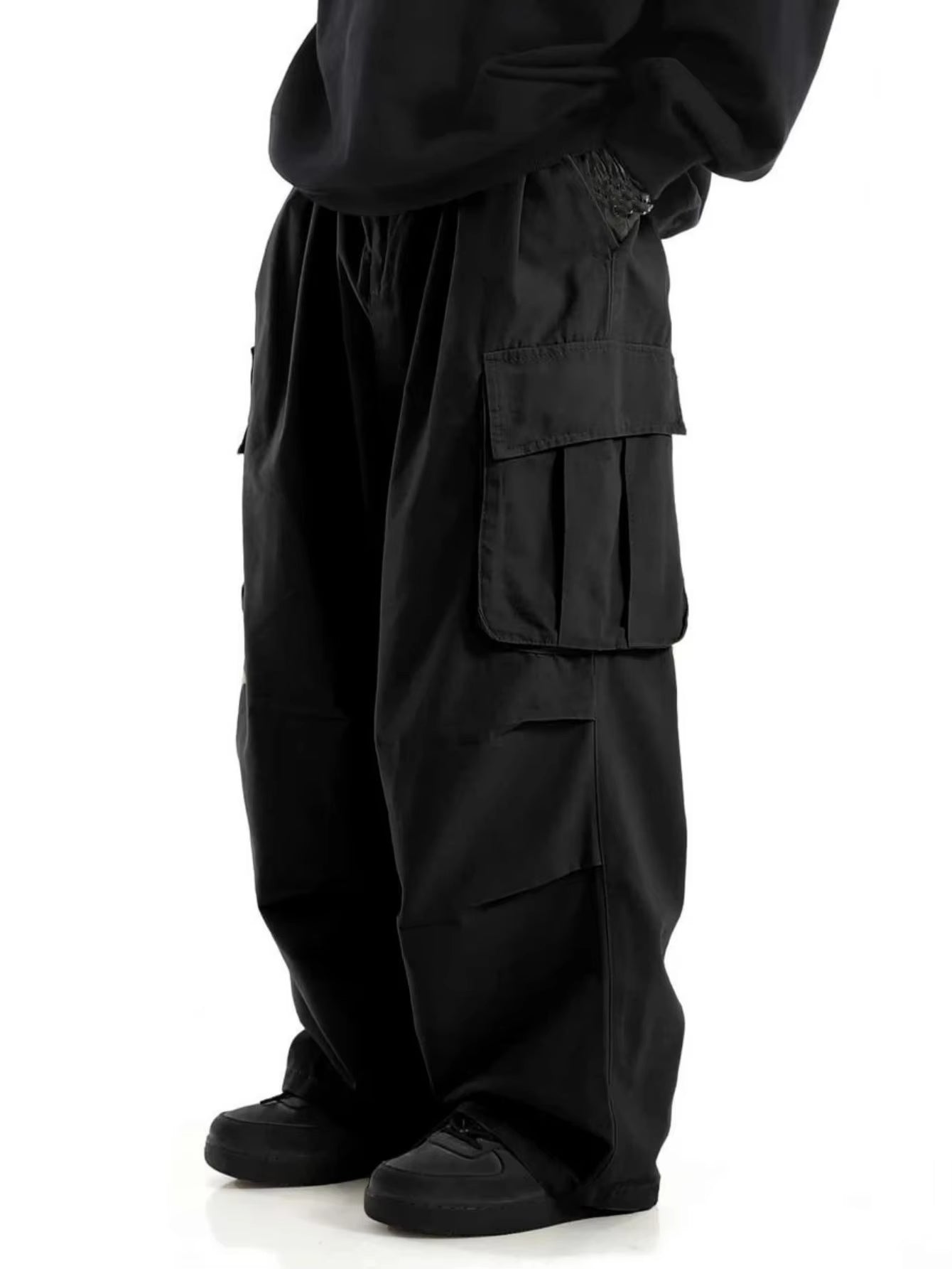 plus Size Men's Workwear Wide Leg Pants Loose Street Style Trendy Cargo Trousers