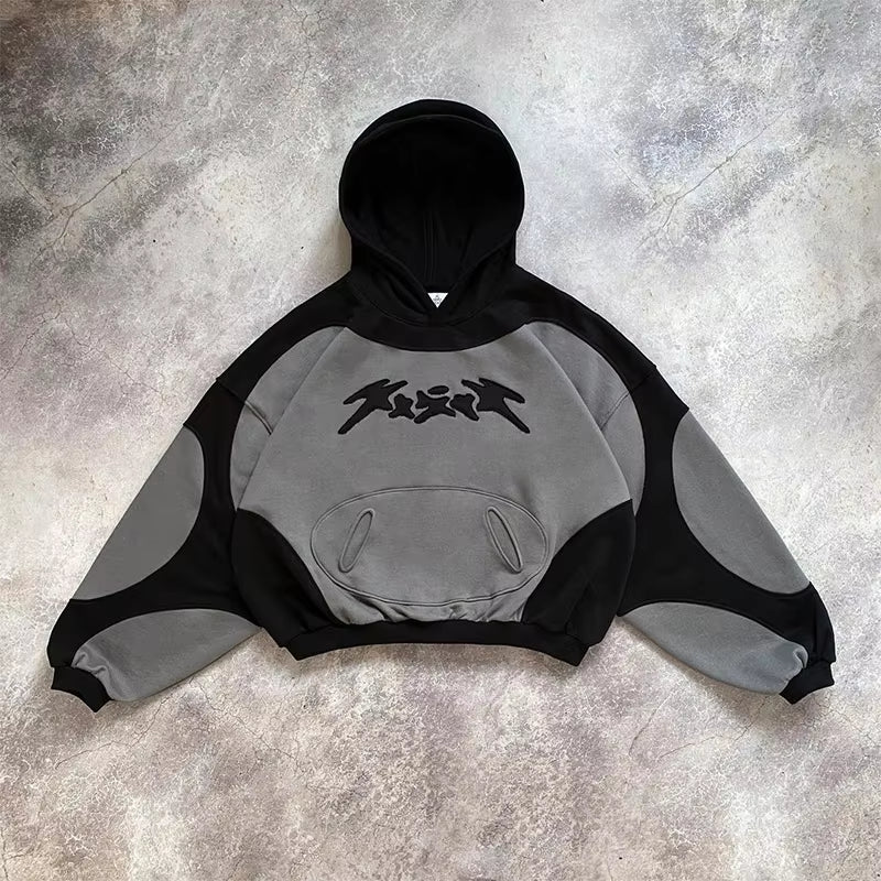 Winter Fashion Streetwear Color - Block Embroidered Hoodie Trendy Oversized Casual Long - Sleeve Sweatshirt 2026 New