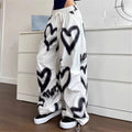 Love Graffiti Wide Leg Pants Women Elastic High Waist Streetwear Loose Drawstring Jogging Trousers Korean Casual Sweatpants