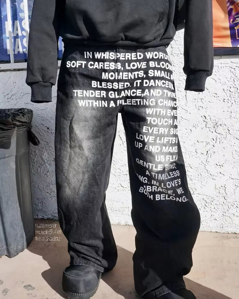 American retro patterned alphabet men jeans personalized street clothing goth men and women fashion casual pants