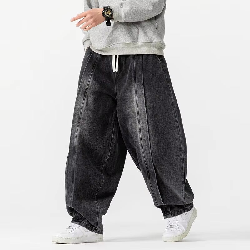 2026 Spring Vintage Harem Pants Men Hip Hop Denim Pants Mens Solid Color Straight Streetwear Wide Leg Pants Men Jeans Trousers