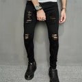 Men Jeans Ankle Length Hole Vintage Ripped Pencil Pants Denim Skinny Pockets Distressed Slim Moto Biker Solid Washed