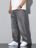 Men's straight skinny grey jeans, straight and simple design, suitable for daily wear in all seasons