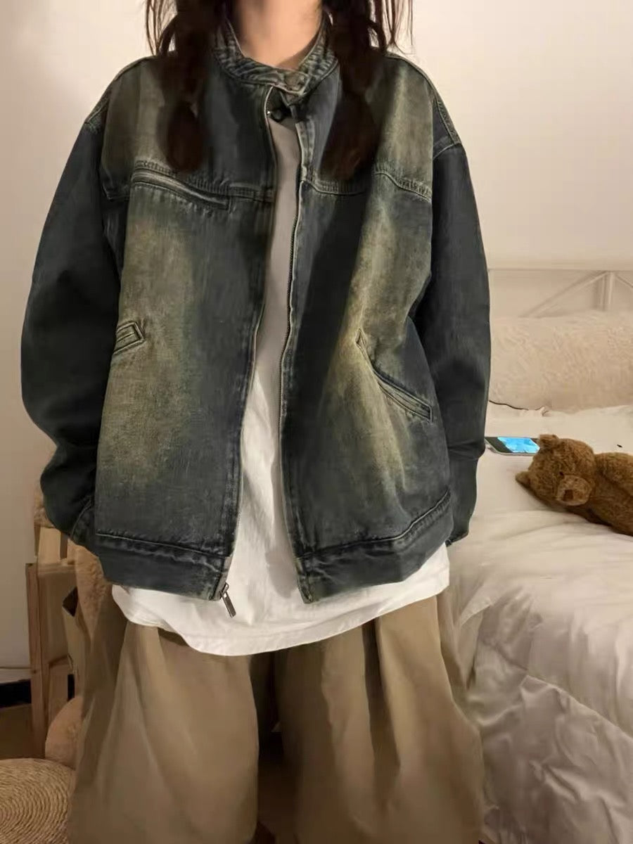 Spring Summer Vintage Washed American High Street Denim Jacket Women's Premium Feel Short Size Early Spring Jacket Ladies Jeans