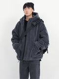 Mauroicardi Winter Thick Warm Oversized Dark Grey Sherpa Jacket Men with Hood Zip Up Fluffy Loose Casual Faux Lamb Fur Coat