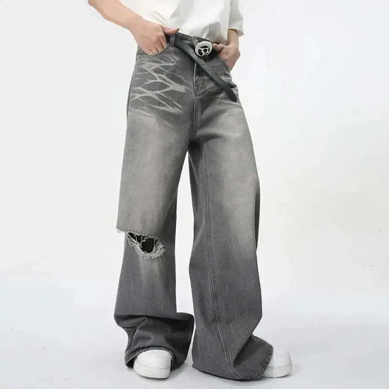 IEFB Summer Men's Wear New Jeans Straight Wide Leg Denim Pants Casual Loose Contrast Color Male Bottoms Clothing 2026 9C5977