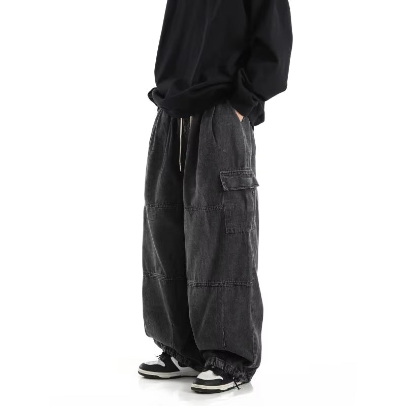 Black Baggy Cargo Jeans Trousers Men Casual Wide leg Jogging Pants Oversize Vintage Straight Loose Work Jeans Pants Soft Comfort