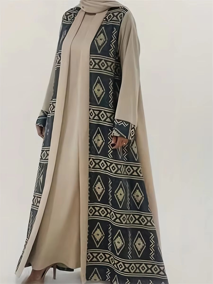 Elegant Floral Embroidered Abaya Maxi Dress with Belt and Flared Sleeves for Women - Stylish Middle Eastern Ramadan Outfit