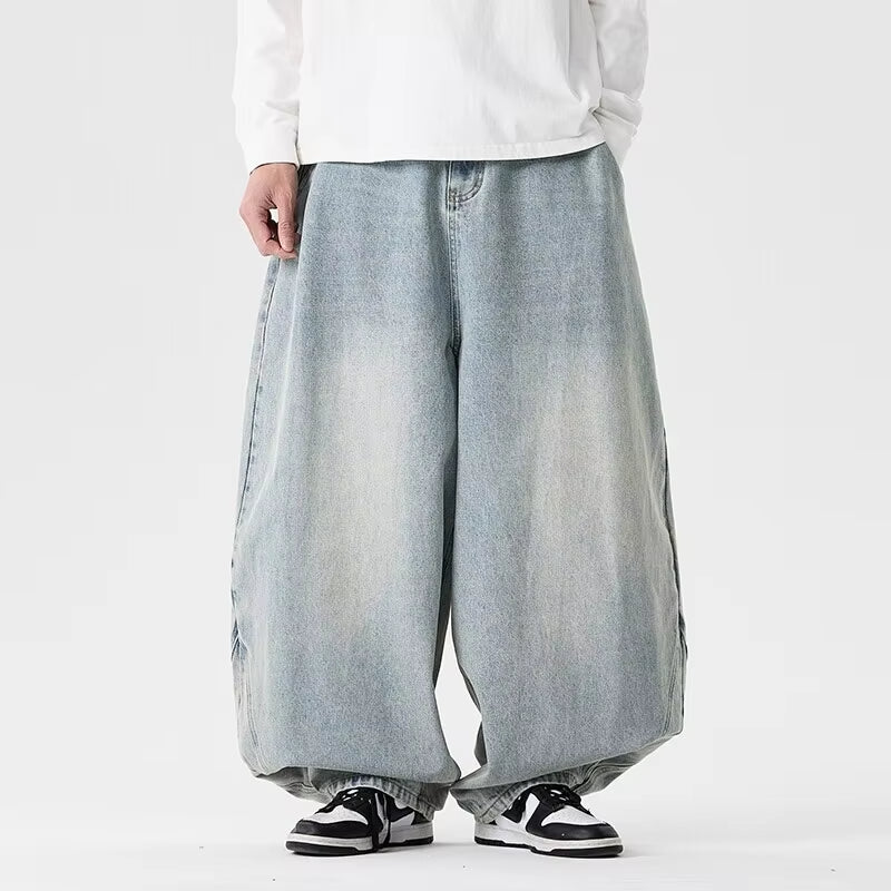 Men'S Plus Size Jeans Japanese Retro Hong Kong Style Jeans Loose Casual Wide Leg Pants Casual Pants Hip-Hop Pants