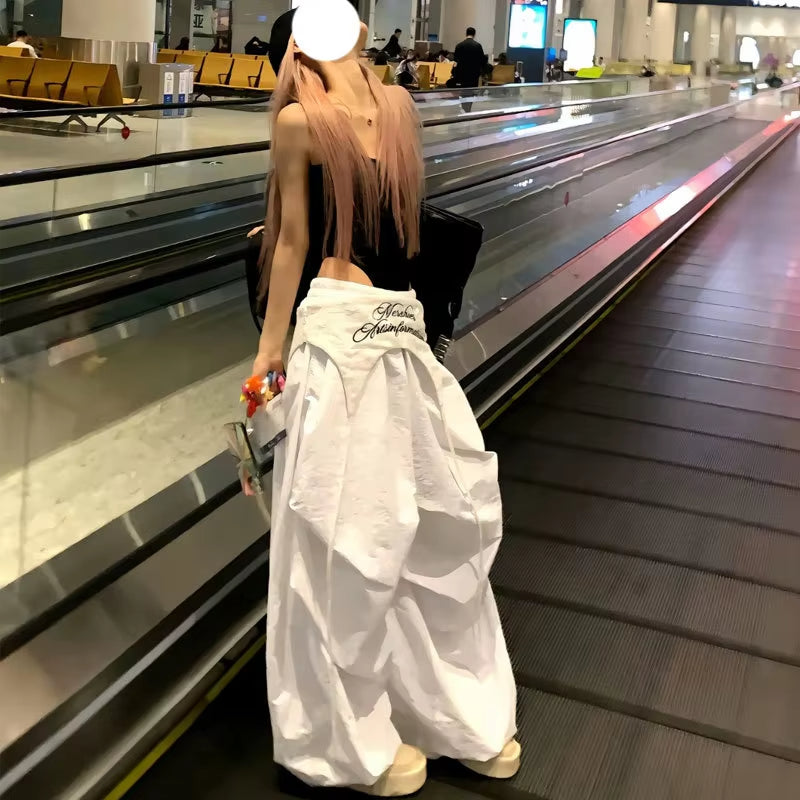 MEXZT White Cargo Pants Women Streetwear Embroidery Baggy Sweatpants Harajuku Wide Leg Joggers Summer Oversized Trousers New