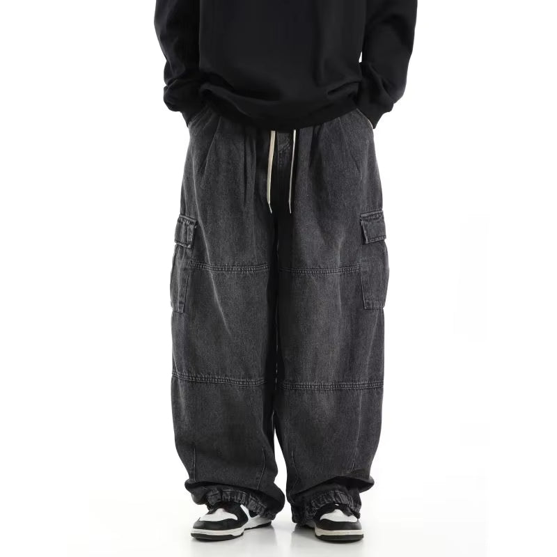 Black Baggy Cargo Jeans Trousers Men Casual Wide leg Jogging Pants Oversize Vintage Straight Loose Work Jeans Pants Soft Comfort