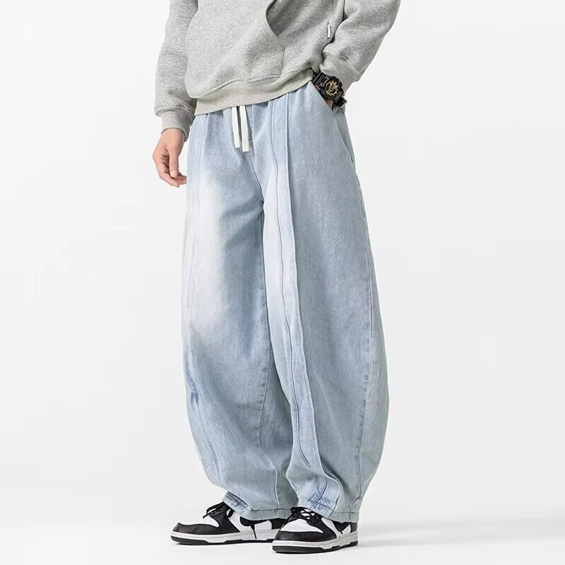 2026 Spring Vintage Harem Pants Men Hip Hop Denim Pants Mens Solid Color Straight Streetwear Wide Leg Pants Men Jeans Trousers