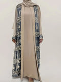Elegant Floral Embroidered Abaya Maxi Dress with Belt and Flared Sleeves for Women - Stylish Middle Eastern Ramadan Outfit