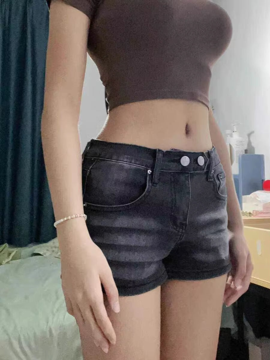 Women's Grey Denim Shorts Low Waist Mini Jeans Shorts 2000s Vintage 90s Emo Cowboy Short Pants Harajuku Clothes Summer 2026