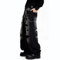 American Street Retro Men's Black Baggy Wide Leg Ripped Jeans Gothic Tear Style Unisex Loose Straight Leg Denim Pants Clothes