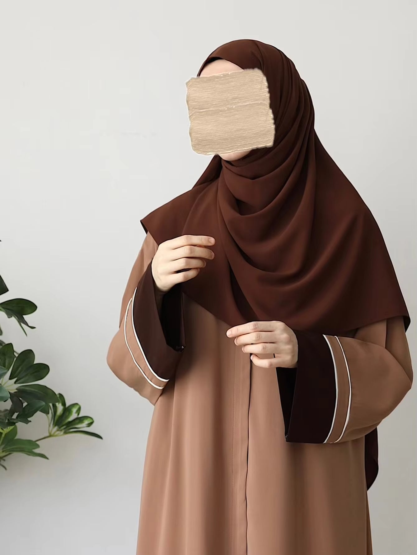 Elegant Patchwork Abaya Dress for Women – Long Sleeve Loose Fit Islamic Maxi Robe with Belt, Modest Middle Eastern Style
