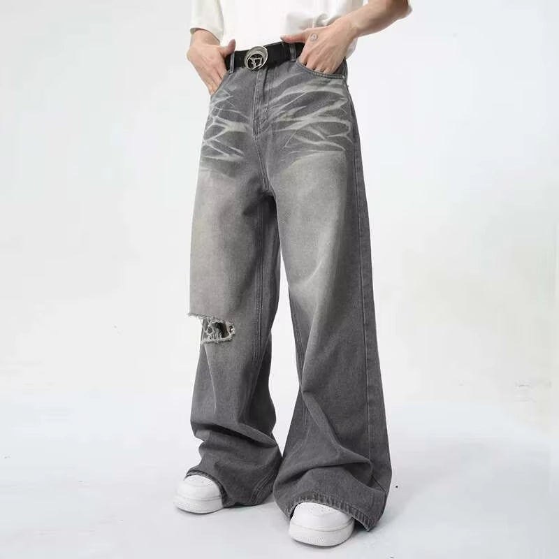 IEFB Summer Men's Wear New Jeans Straight Wide Leg Denim Pants Casual Loose Contrast Color Male Bottoms Clothing 2026 9C5977