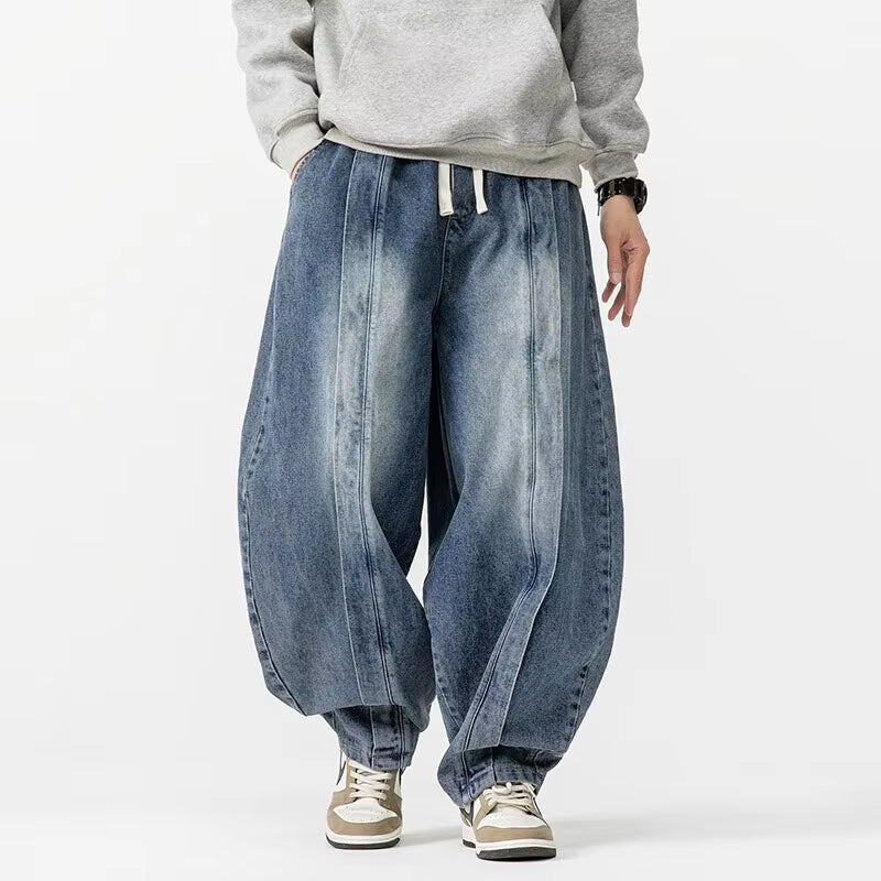 2026 Spring Vintage Harem Pants Men Hip Hop Denim Pants Mens Solid Color Straight Streetwear Wide Leg Pants Men Jeans Trousers