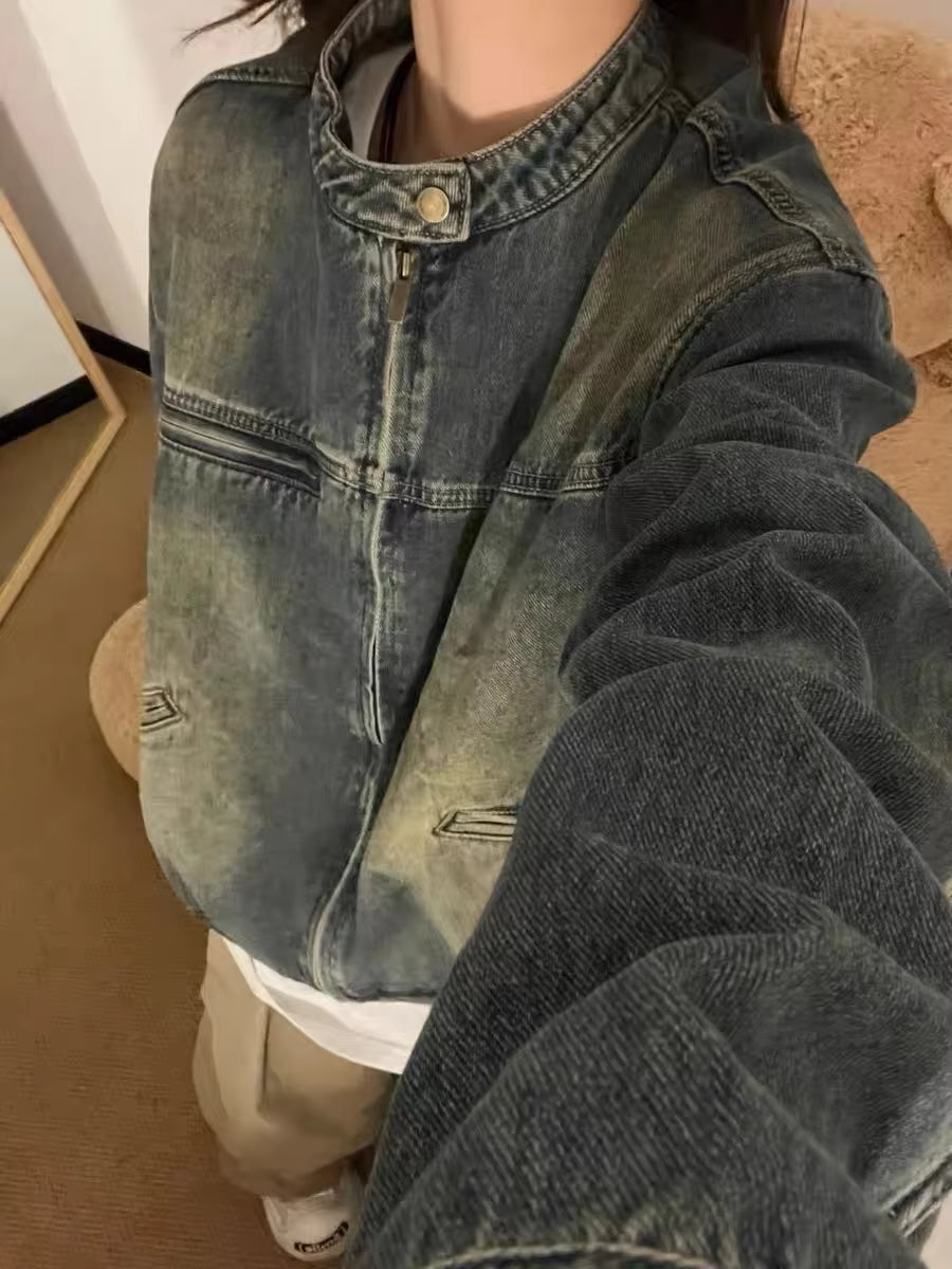 Spring Summer Vintage Washed American High Street Denim Jacket Women's Premium Feel Short Size Early Spring Jacket Ladies Jeans