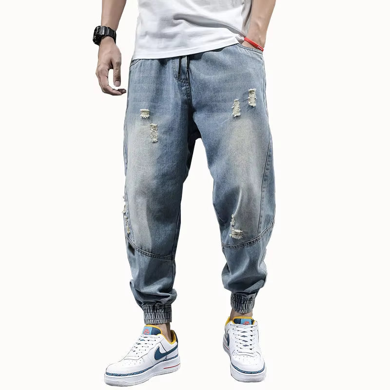New Hip Hop Harem Jeans Pants Men Loose Joggers Denim Casual Sweatpants Korea Ankle Length Trousers Streetwear Male Clothes