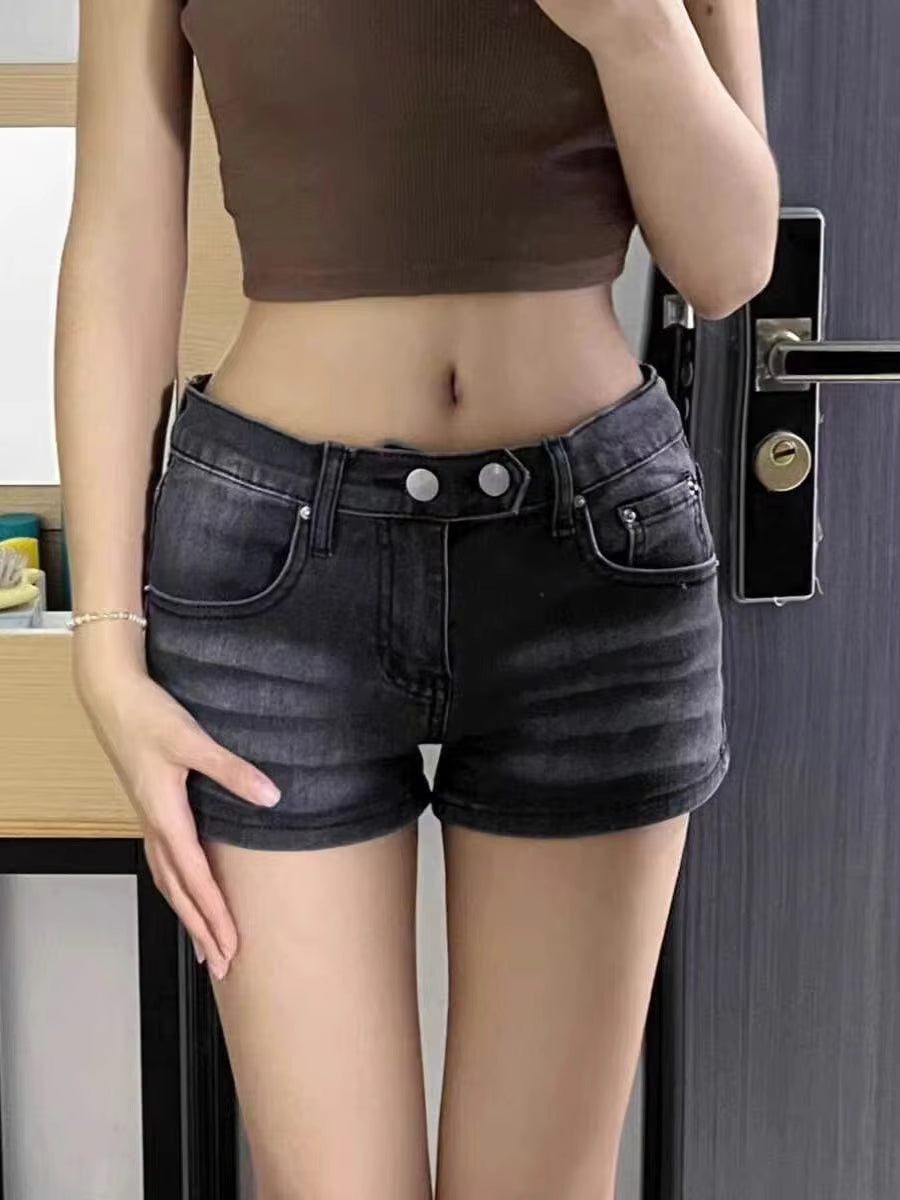 Women's Grey Denim Shorts Low Waist Mini Jeans Shorts 2000s Vintage 90s Emo Cowboy Short Pants Harajuku Clothes Summer 2026