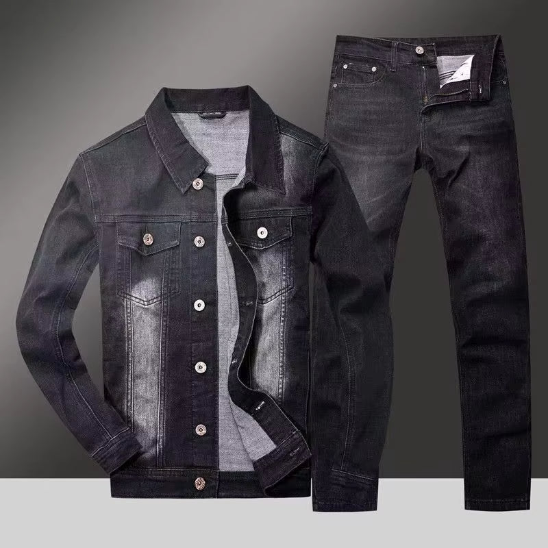 Men’s Loose Fit Denim Set – Korean Style Jacket & Jeans, Trendy Casual 2-Piece Streetwear Outfit