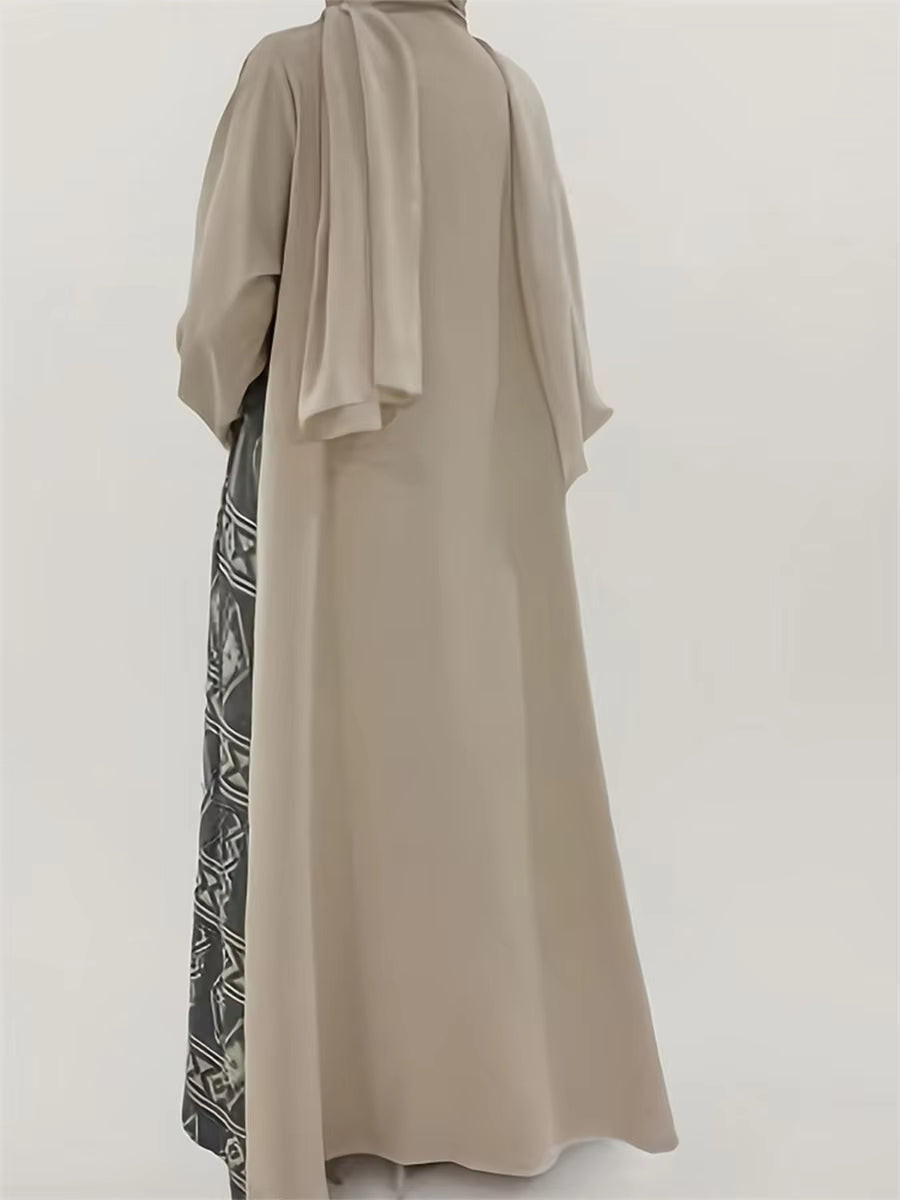 Elegant Floral Embroidered Abaya Maxi Dress with Belt and Flared Sleeves for Women - Stylish Middle Eastern Ramadan Outfit