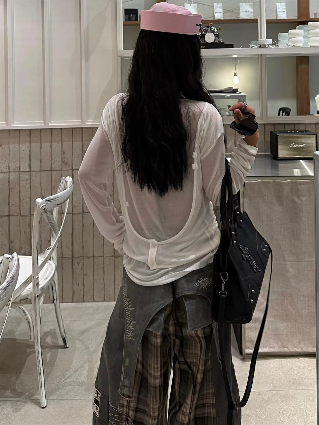 Women's Streetwear Patchwork Plaid Denim Pants Wide Leg with Graphic Print Cargo Trousers Casual Hip Hop Fashion Pants