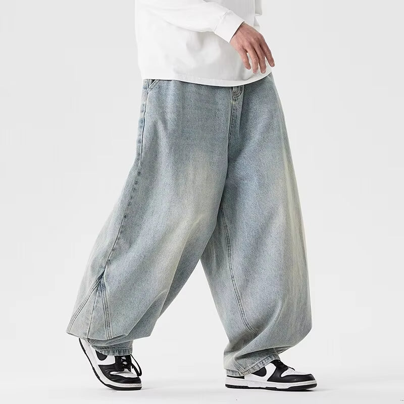 Men'S Plus Size Jeans Japanese Retro Hong Kong Style Jeans Loose Casual Wide Leg Pants Casual Pants Hip-Hop Pants