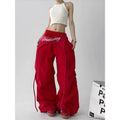 Korean Cargo Pants Women Streetwear Letter Print Baggy Sweatpants Gyaru Harajuku Wide Leg Joggers Summer Casual Trousers