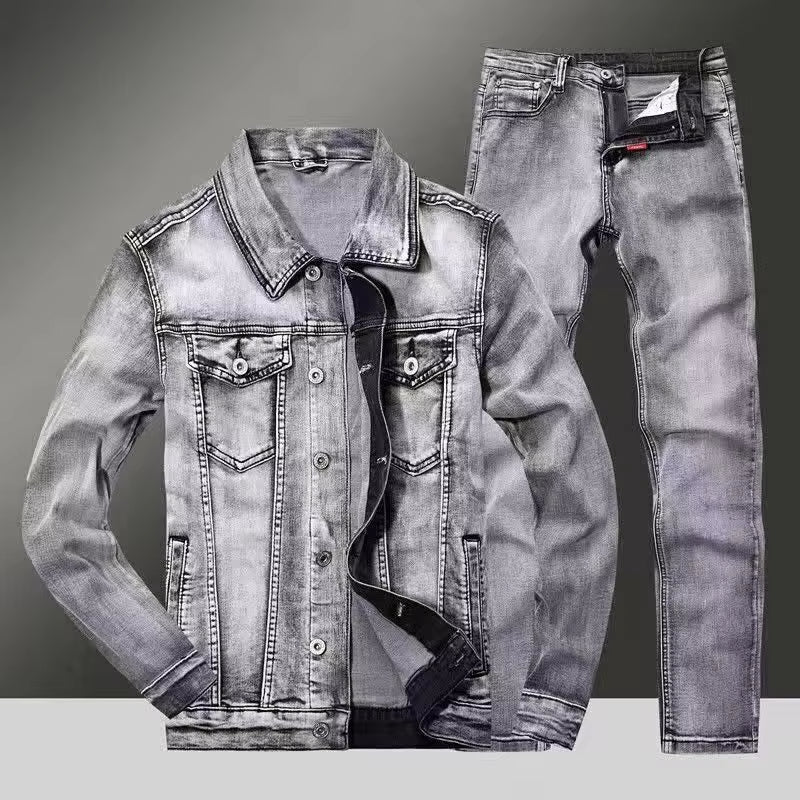Men’s Loose Fit Denim Set – Korean Style Jacket & Jeans, Trendy Casual 2-Piece Streetwear Outfit