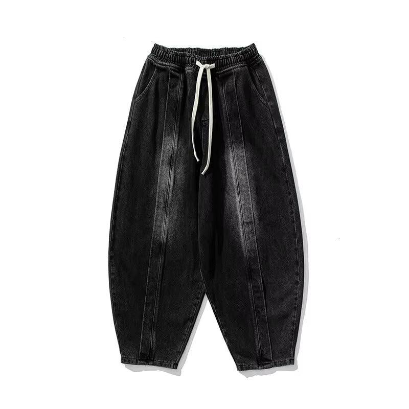 2026 Spring Vintage Harem Pants Men Hip Hop Denim Pants Mens Solid Color Straight Streetwear Wide Leg Pants Men Jeans Trousers