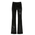 Rhinestones Star Velvet Flared Pants Aesthetic High Waist Baggy Sweatpants Jogging Casual Basic Boot Cut Trousers