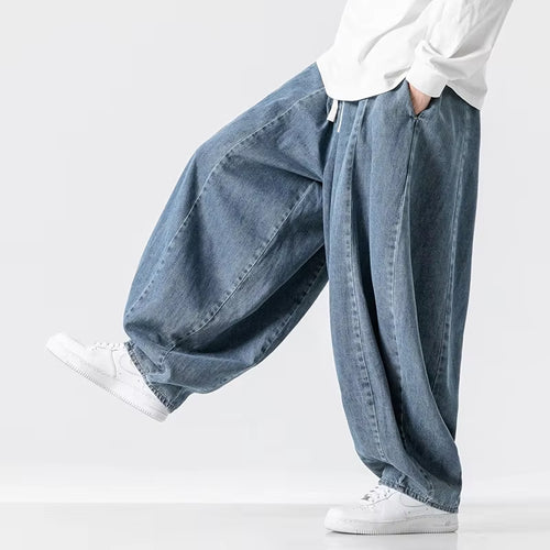 2025 New Men's Pants Large Japanese Retro Loose Haren Straight Leg Pants Hong Kong Style Wide Leg Cowboy Lantern Pants