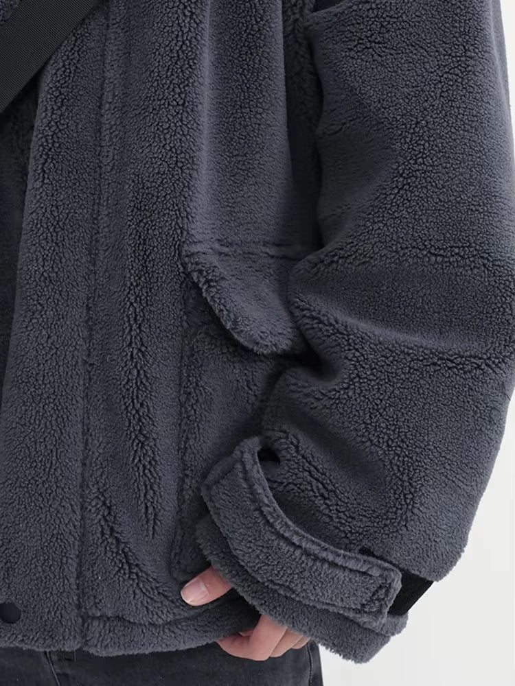 Mauroicardi Winter Thick Warm Oversized Dark Grey Sherpa Jacket Men with Hood Zip Up Fluffy Loose Casual Faux Lamb Fur Coat 2026
