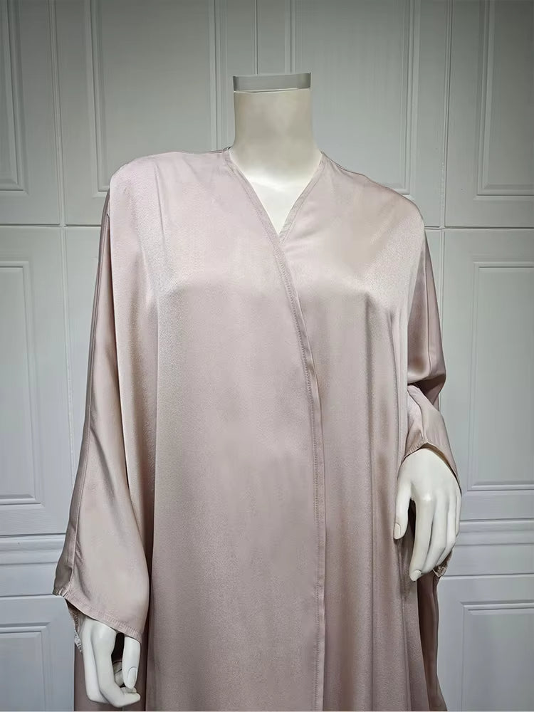 Elegant Satin Abaya for Women – Bat Sleeve Hooded Long Robe, Loose Modest Middle Eastern Kaftan Coat
