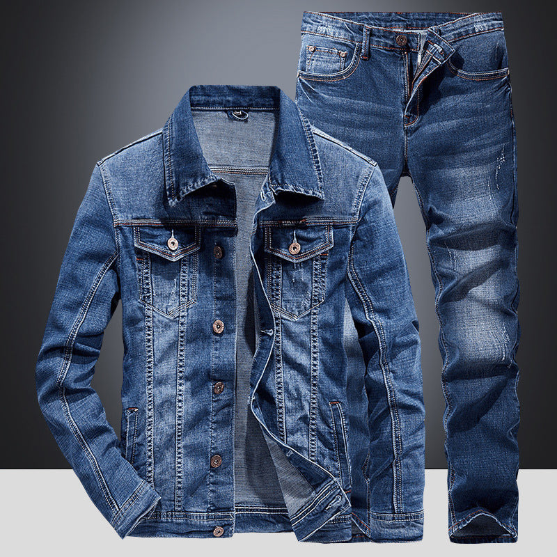 Men’s Slim Fit Denim Suit Set – Micro-Stretch Jacket & Jeans, Spring Autumn Streetwear Outfit