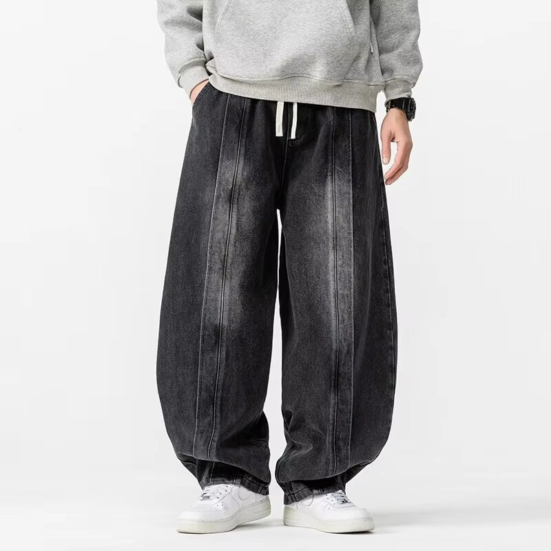 2026 Spring Vintage Harem Pants Men Hip Hop Denim Pants Mens Solid Color Straight Streetwear Wide Leg Pants Men Jeans Trousers