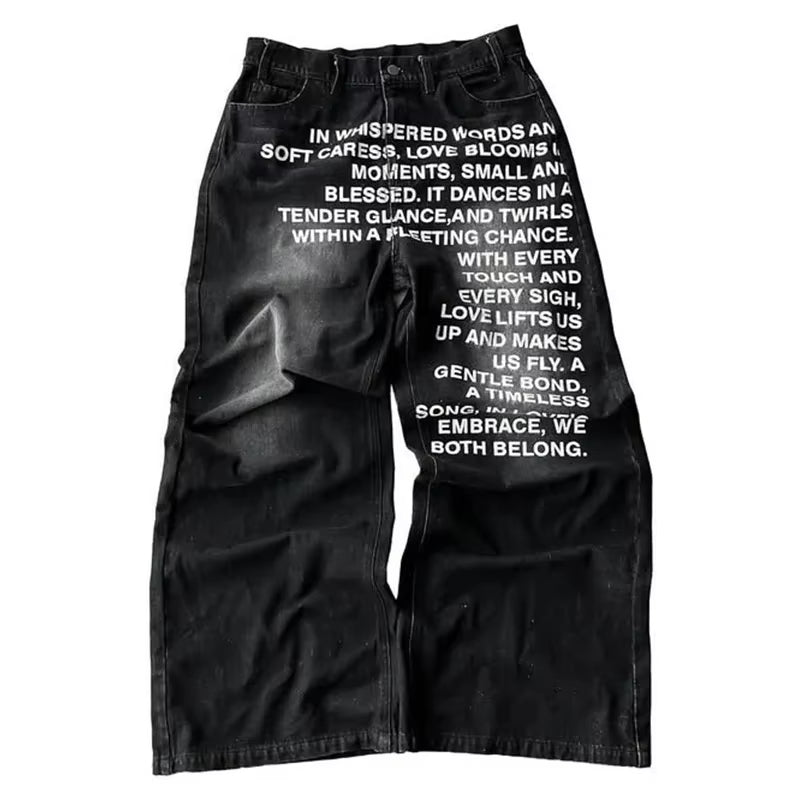 American retro patterned alphabet men jeans personalized street clothing goth men and women fashion casual pants