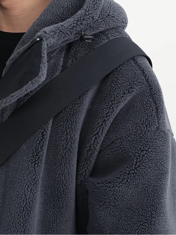 Mauroicardi Winter Thick Warm Oversized Dark Grey Sherpa Jacket Men with Hood Zip Up Fluffy Loose Casual Faux Lamb Fur Coat 2026