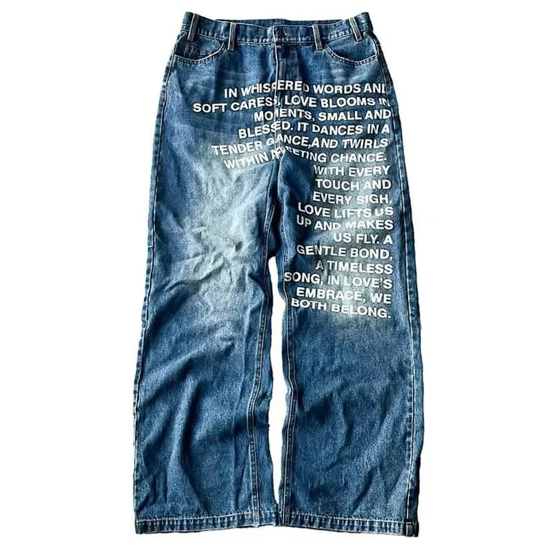 American retro patterned alphabet men jeans personalized street clothing goth men and women fashion casual pants