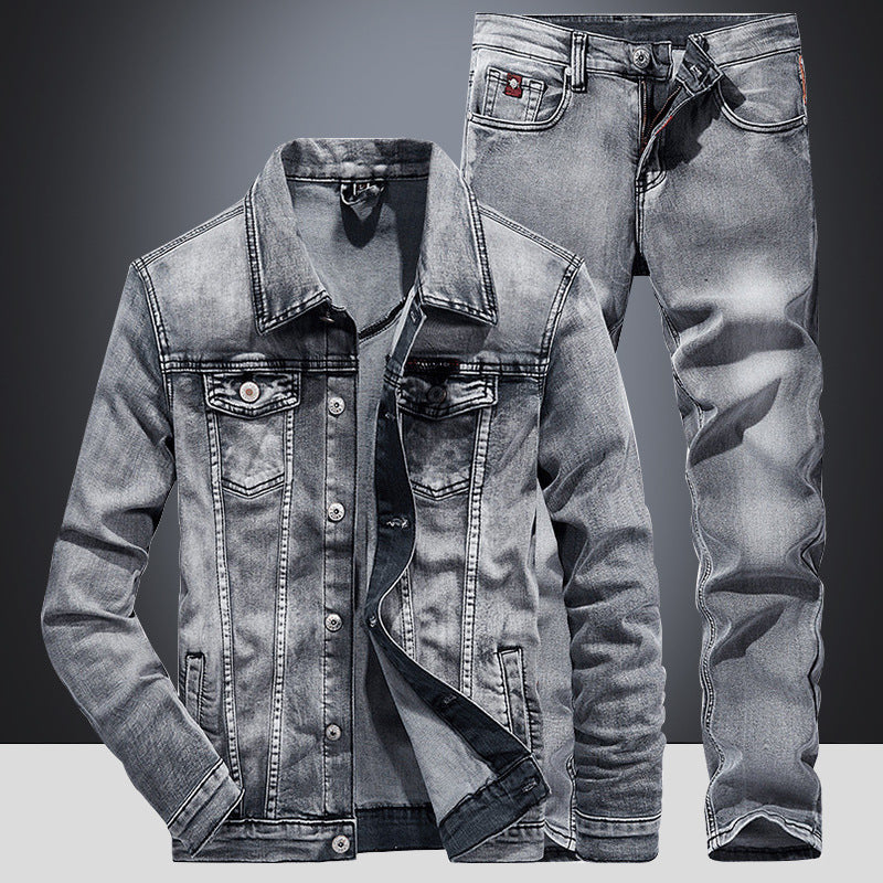 Men’s Slim Fit Denim Suit Set – Micro-Stretch Jacket & Jeans, Spring Autumn Streetwear Outfit