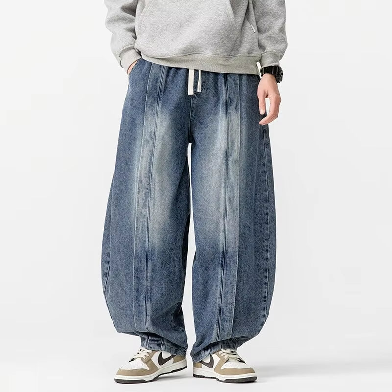 2026 Spring Vintage Harem Pants Men Hip Hop Denim Pants Mens Solid Color Straight Streetwear Wide Leg Pants Men Jeans Trousers