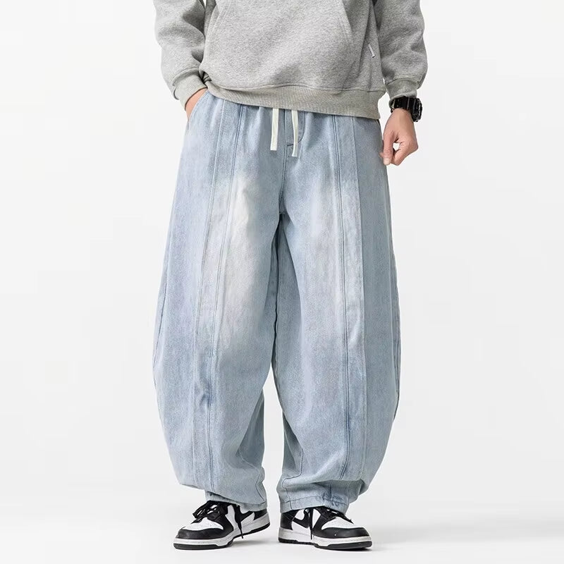 2026 Spring Vintage Harem Pants Men Hip Hop Denim Pants Mens Solid Color Straight Streetwear Wide Leg Pants Men Jeans Trousers