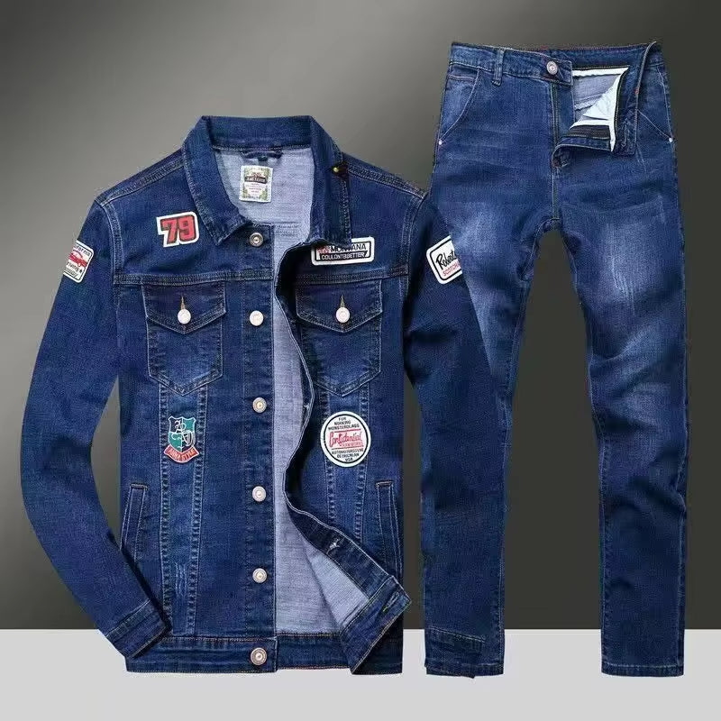 Men’s Loose Fit Denim Set – Korean Style Jacket & Jeans, Trendy Casual 2-Piece Streetwear Outfit