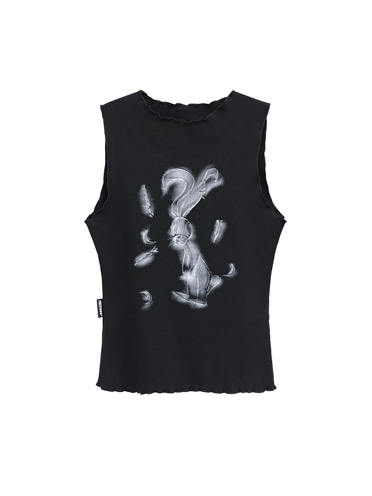 Karrcat Trashy Tank Top Japanese 2000s Black Short Tops Vintage Harajuku Sleeveless Crop Top Cyber Punk Clothes Goth Summer