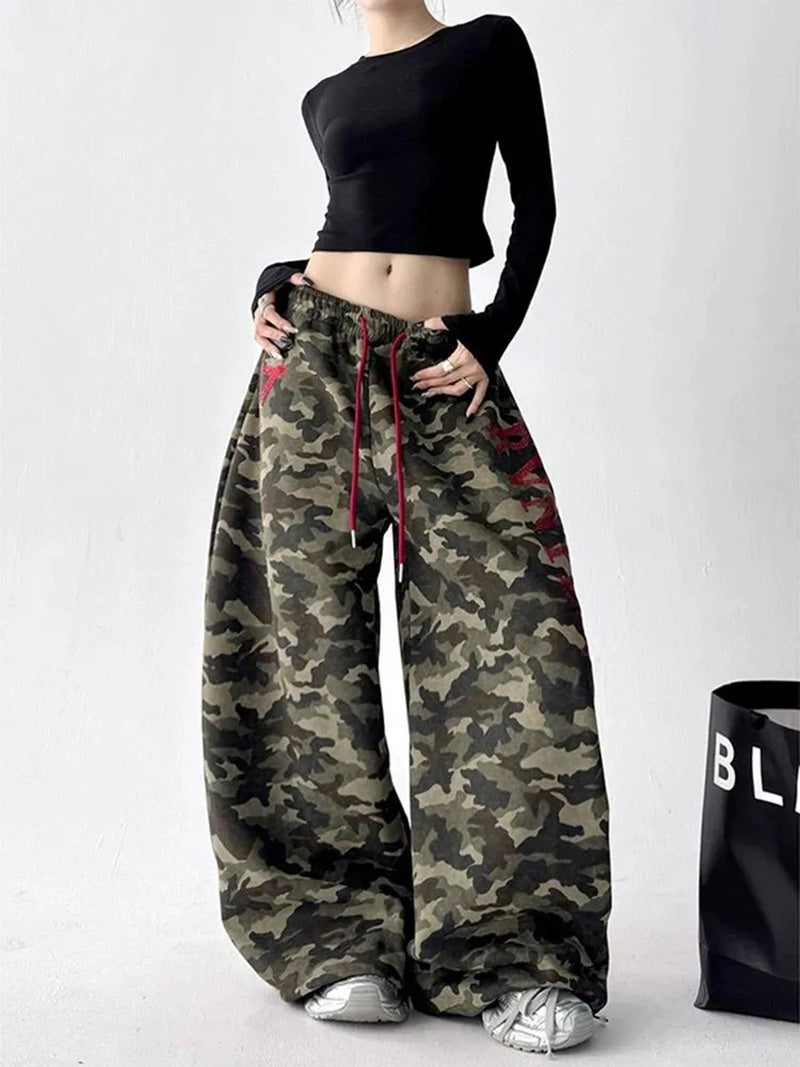 Streetwear Camouflage Pants Women Letter American Harajuku High Waist Wide Leg Trousers Spring Hip Hop Bf Vintage Loose Pant